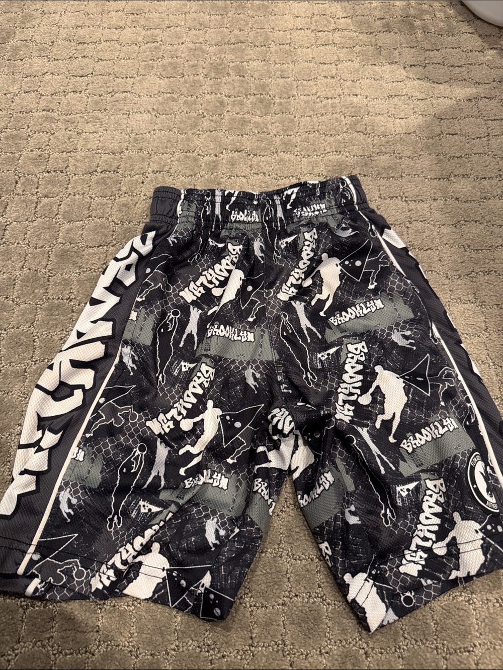 Black Graphic Skateboard Kids Athletic Shorts